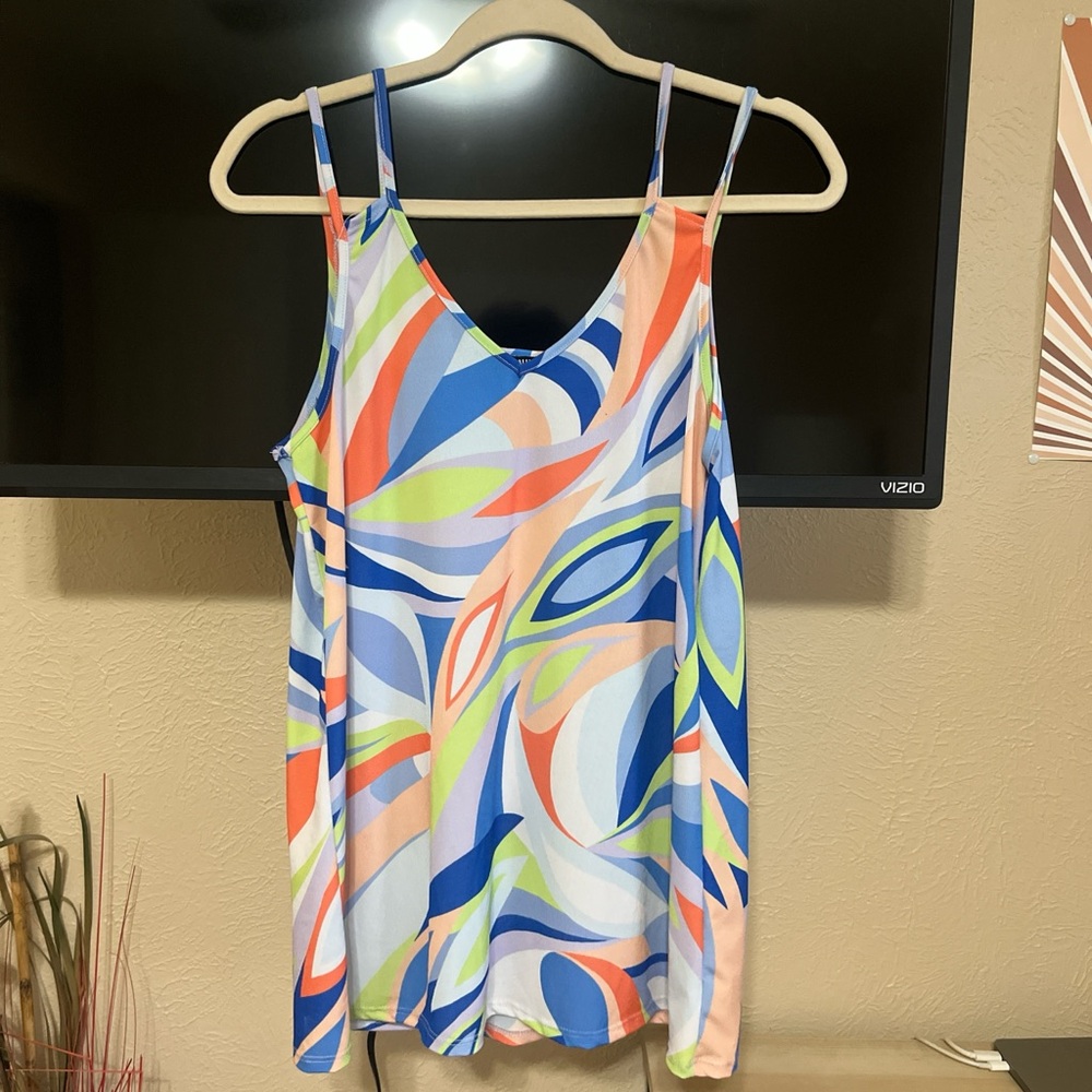 HEIMISH USA Multicolor Abstract Wave Print Top — Blue, Peach, Lavender, Lime